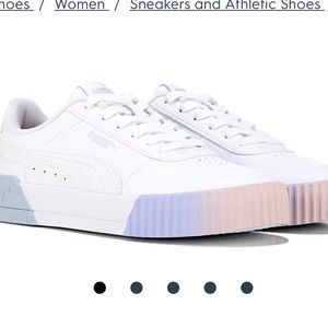 Puma Carina Sneaker with Pink, light blue, and lavender Ombré sole